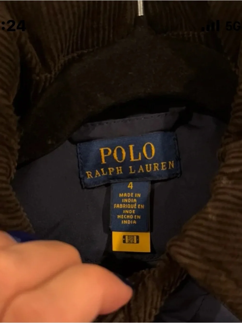 Ralph Lauren Quilted Navy Hooded Jacket with Brown Trim